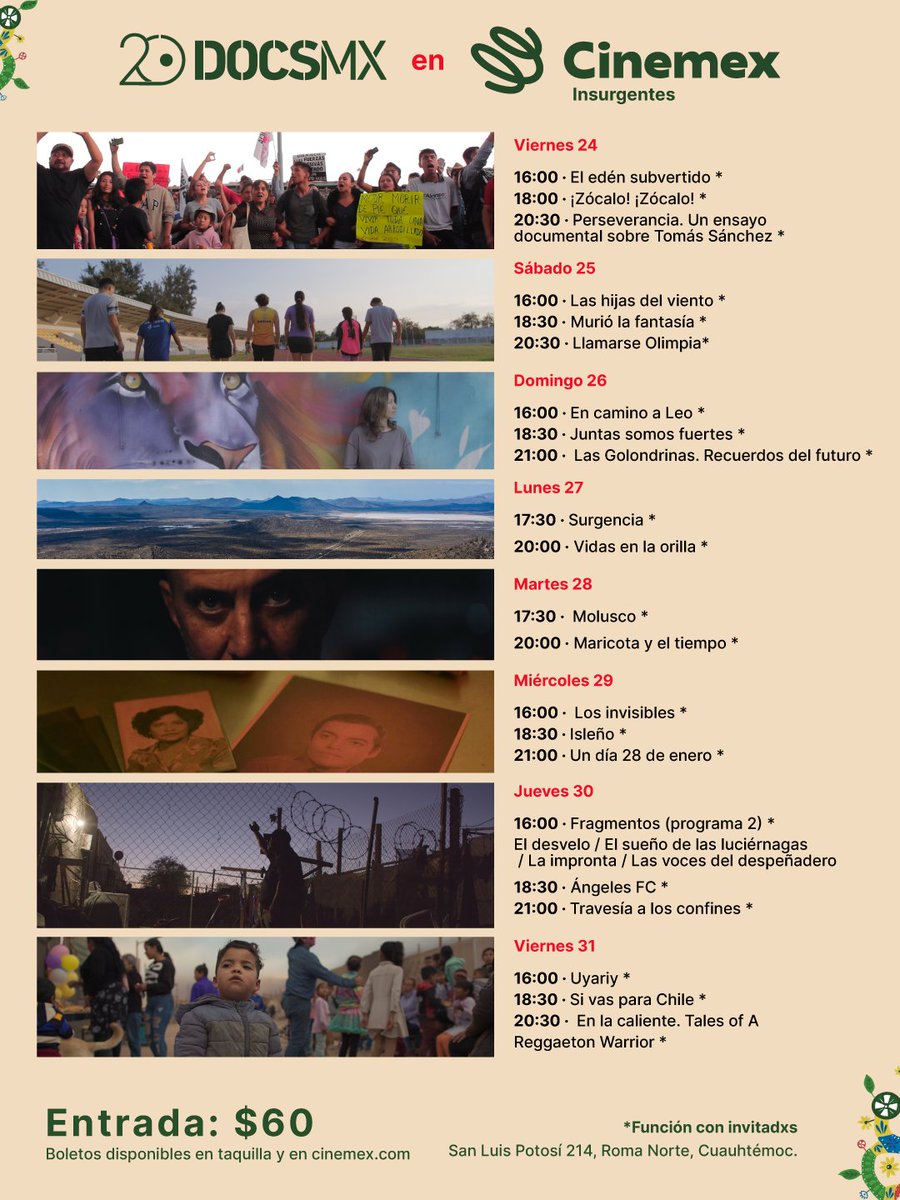 El #20DocsMX se vivirá en <a href="/Cinemex/">Cinemex</a> Insurgentes.

Los boletos ya están disponibles en taquilla y en cinemex.com