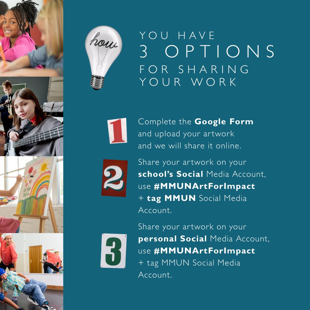𝘾𝙖𝙡𝙡𝙞𝙣𝙜 𝙖𝙡𝙡 #𝙈𝙈𝙐𝙉 𝙖𝙧𝙩𝙞𝙨𝙩𝙨!

🎨 Do you like to create art? If so, share your #MMUNArtForImpact!

𝗪𝗵𝗼: Delegates
𝗪𝗵𝗮𝘁: Your artwork
𝗪𝗵𝗲𝗻: Now to your conference
𝗛𝗼𝘄: Tag @montessori_mun with #MMUNArtForImpact or Upload here bit.ly/43AtH19