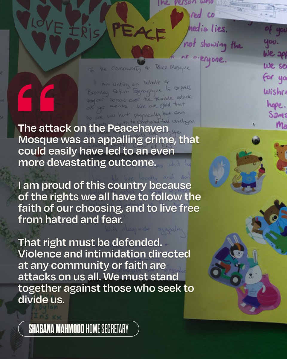 Muslim communities should never have to live in fear.

An attack on any community is an attack on us all.

We are investing £10 million to protect Muslim communities from hate, intimidation and violence.