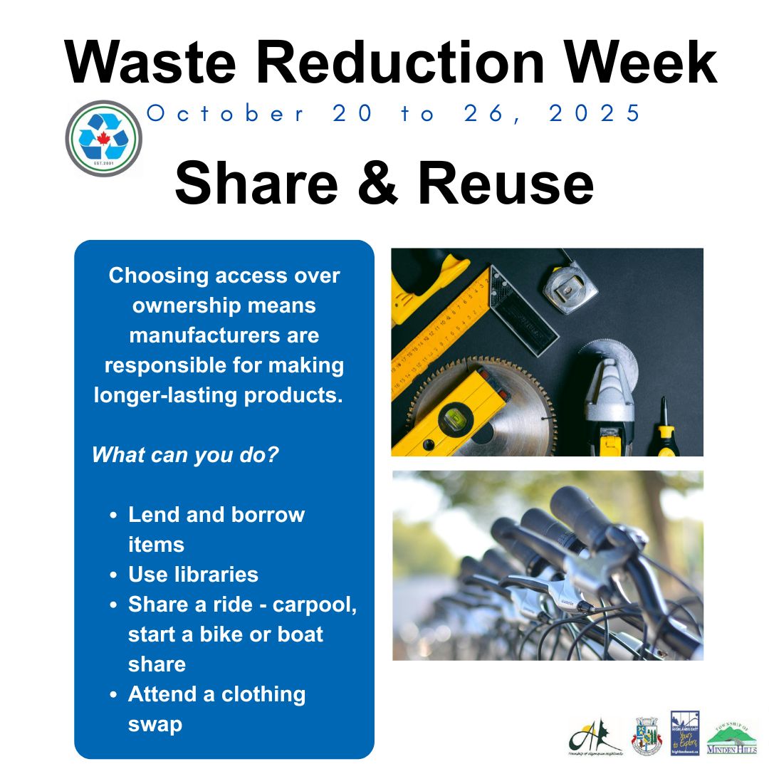 WASTE REDUCTION WEEK: SHARE &amp; REUSE 

7. Share &amp; Swap - Sunday

By borrowing and lending instead of buying new items, you can save money and reduce demand for the manufacturing of new things. Think about it – how many times would you need that drill over the next 5 years?