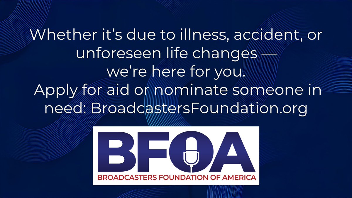 To every broadcaster who’s dedicated their life to keeping others informed, inspired, and connected — we’re here for you.

Your story matters. Your work matters.
💛 And you don’t have to face hard times alone.

➡️ Apply or nominate someone today at BroadcastersFoundation.org