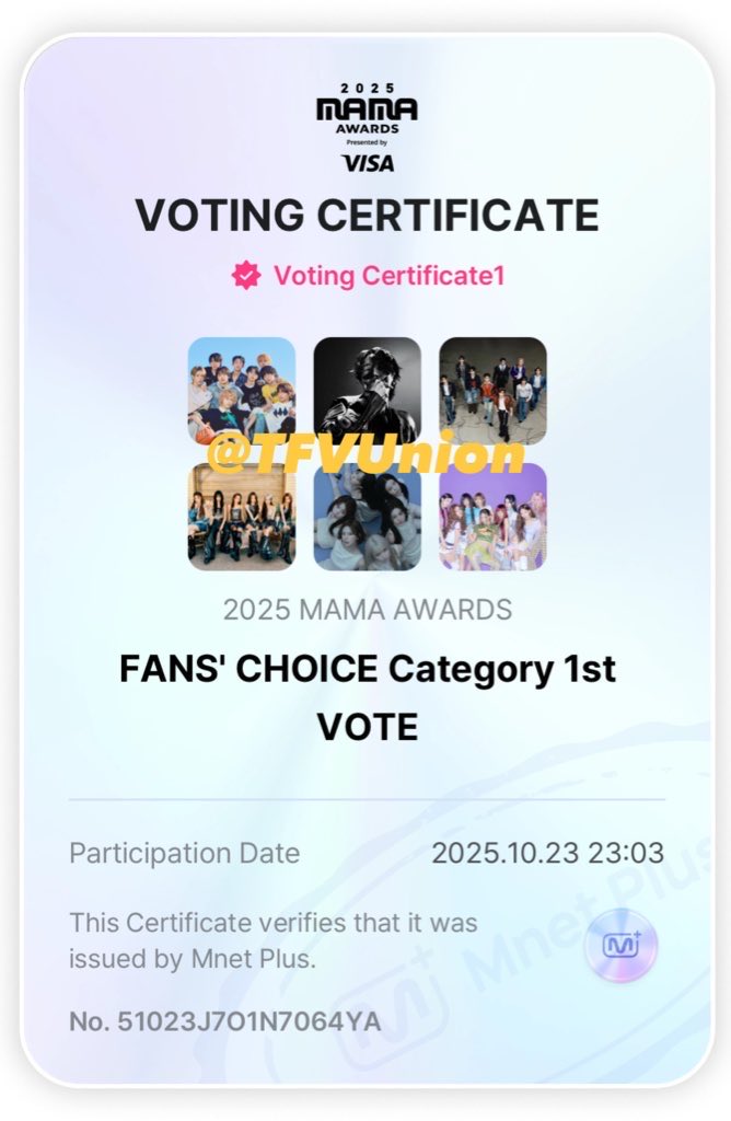 MAMA AWARDS 2025 🏆
1st Round Voting | DAY 9

-VOTE RESET-

FANS’ CHOICE
✅ Female: TWICE, IZNA, NMIXX
✅ Male: JHOPE, AHOF, ZEROBASEONE

🎯 1000 PROOFS ‼️

ONCEs, please share your voting proofs with watermark &amp; tags! Please check the artists you are voting for! 🙏

1 TWEET/RT =