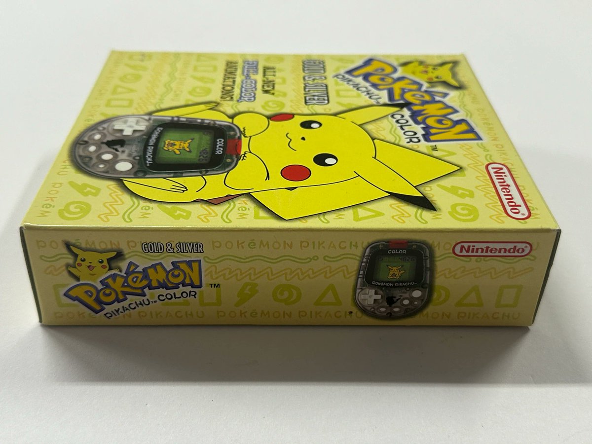 PikaStep's tweet photo. Some boxes are meant to be displayed forever. Holographic sheen, multi-language taglines, that chunky yellow silhouette on the front. The Pocket Pikachu is a nostalgic electronic game from Nintendo. Proof that great design can make you hear sounds you haven’t heard in decades. https://t.co/jqZSljSLRT
