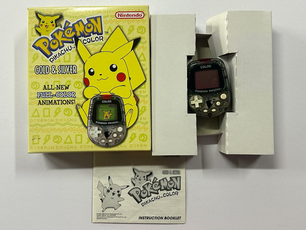 PikaStep's tweet photo. Some boxes are meant to be displayed forever. Holographic sheen, multi-language taglines, that chunky yellow silhouette on the front. The Pocket Pikachu is a nostalgic electronic game from Nintendo. Proof that great design can make you hear sounds you haven’t heard in decades. https://t.co/jqZSljSLRT