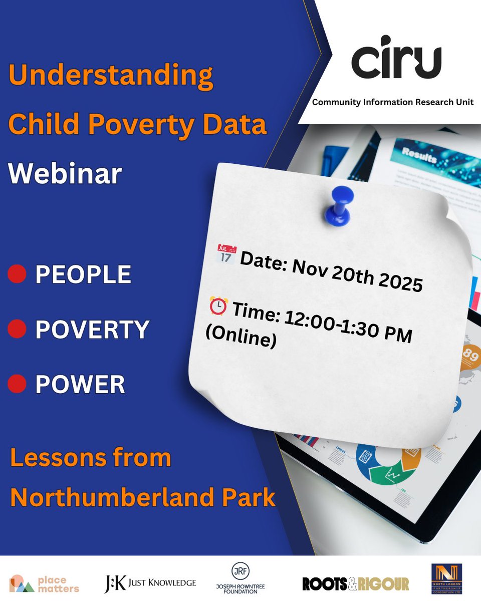 nlpcltd's tweet image. Free Webinar Invite: People, Poverty, and Power – What We Learned in Northumberland Park.
Join the free, online webinar that will unpack key findings from one of England&apos;s most deprived areas.
Book your place here: tinyurl.com/2hxms2np
#ChildPovertyResearch #CommunityVoices