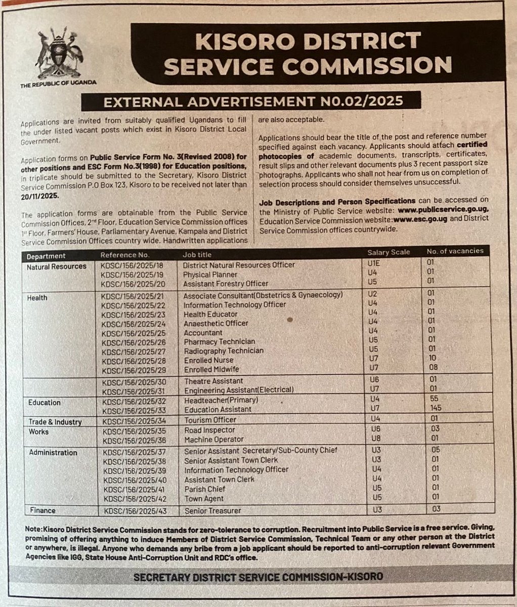 JobAdvertsUG's tweet image. #ICYMI Several Districts Local Governments are hiring 

RETWEET TO SHARE WIDELY