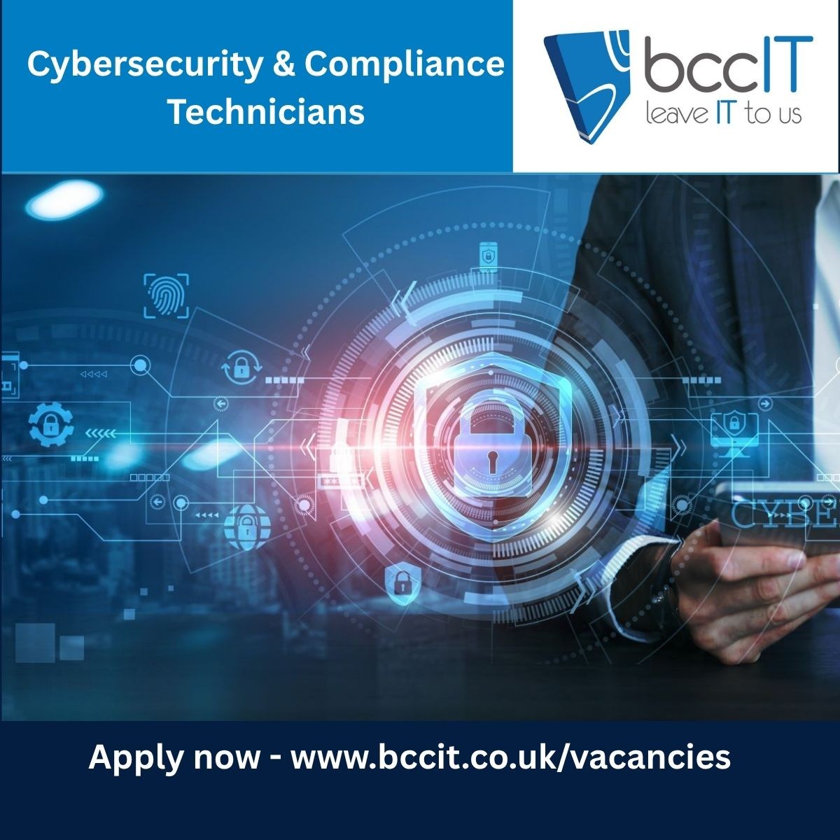 Now inviting applications for suitably skilled Cybersecurity &amp; Compliance Technicians to help businesses stay secure.

Find out more and apply🌐bccit.co.uk/vacancies/

#CyberSecurity #TechCareers #Hiring #Compliance #ITJobs #BCCIT