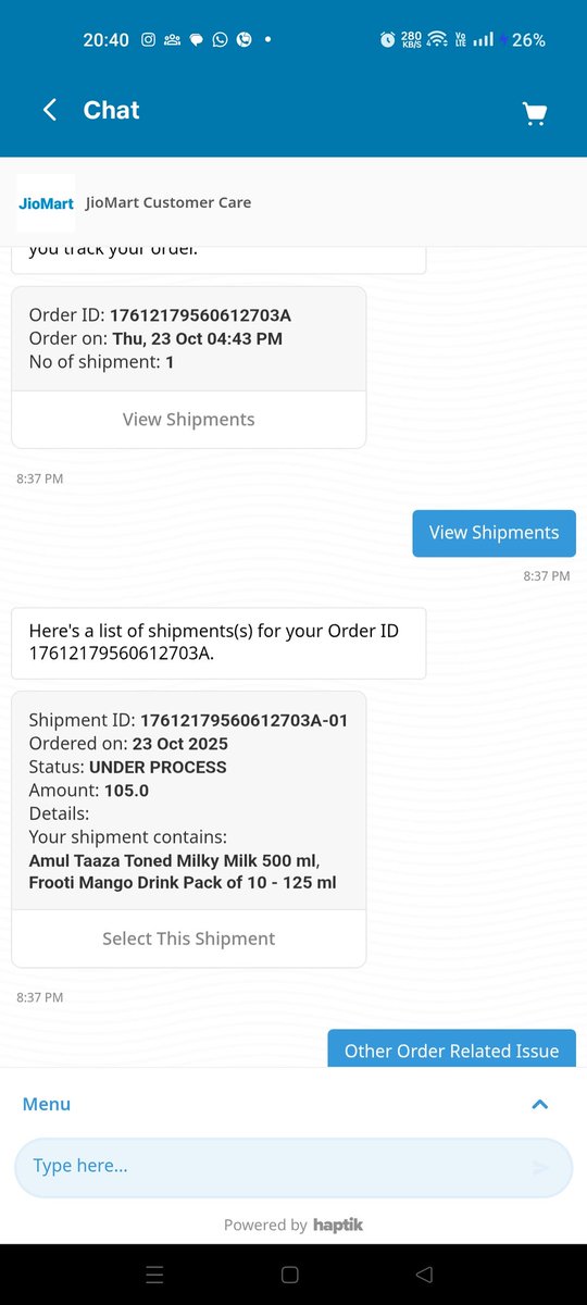 Tricky_Ajay's tweet photo. @JioMart @JioMart_Support order very 1st from you mart and it is still not delivered what kind of series is this support is also not working even after complain what a shame for a milk product I have to keep waiting till when such a shame. Valsad branch https://t.co/09KQfzoa3Q