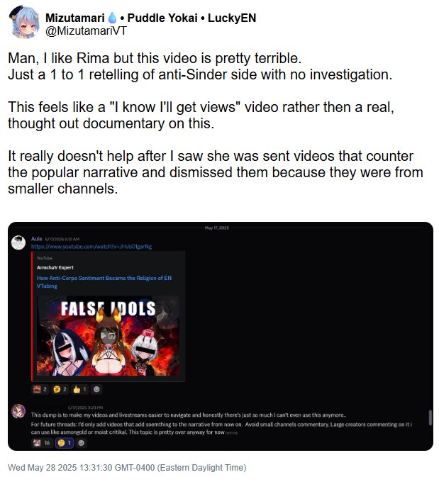 Jemenex's tweet photo. idk what ur on about I haven't hidden anything did you confuse me for Mizu saying he makes alts to ban evade?

how about this one. Can you explain why Mizu says this?

"I only showed that because thats all I could capture in 1 screenshot. I was on my computer and I just like control C or not Control Z i uh what is Control Alt Print Screen. I just Print Screened it pasted it into twitter and then tried to crop it a little bit to cut off the top and bottom."

So Mizu took this screenshot? That's kinda weird considering theres a reaction in the screenshots belonging to a certain person who apparently Mizu unbanned. Is this another Mizu alt or can Mizu not keep up with their own lies?