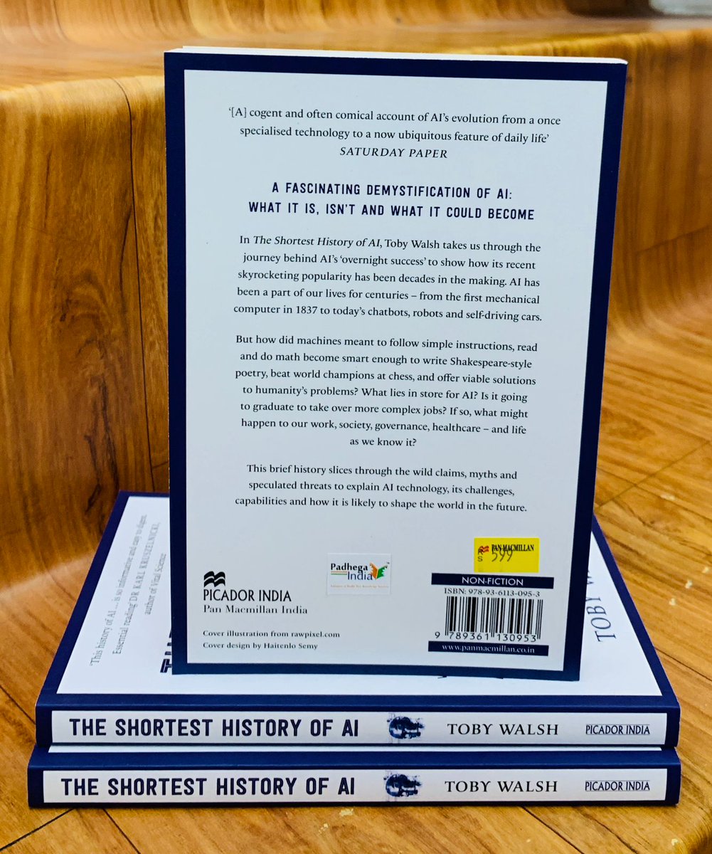 PadhegaIndia_'s tweet photo. #DiwaliWithPI 🪔 #GiftFromPI
Flat 35% Discount.
Presenting the much talked about and awaited book: The Shortest History of AI by Toby Walsh, published by Picador (@PanMacIndia).
#BuyOriginal 💮 #BuyFromPI
Order 👉 https://t.co/FvykqJ1a1Q https://t.co/7HAW4XLjRP