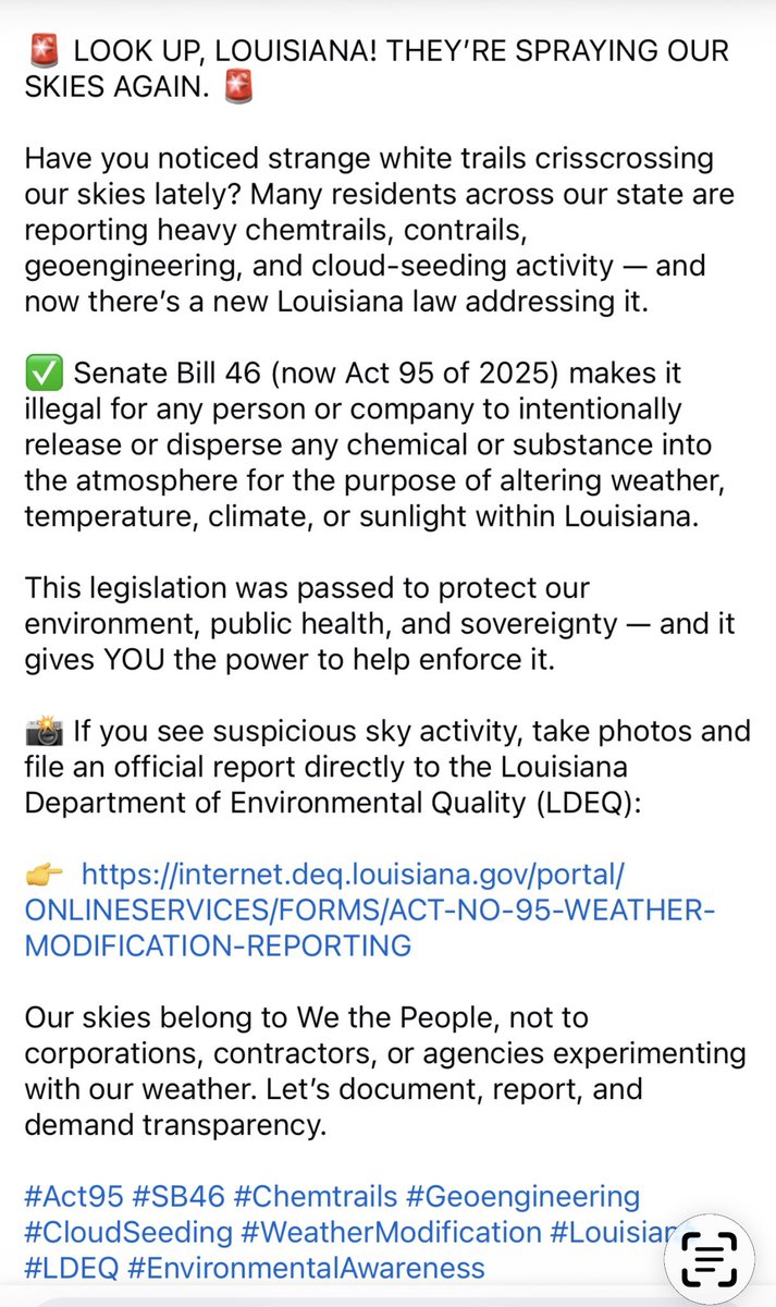 LegendreKristy's tweet photo. Thank you Senator Hodges 
for reminding our residents to look up and log what they’re seeing with LADEQ! https://t.co/uKoFkD8u7i