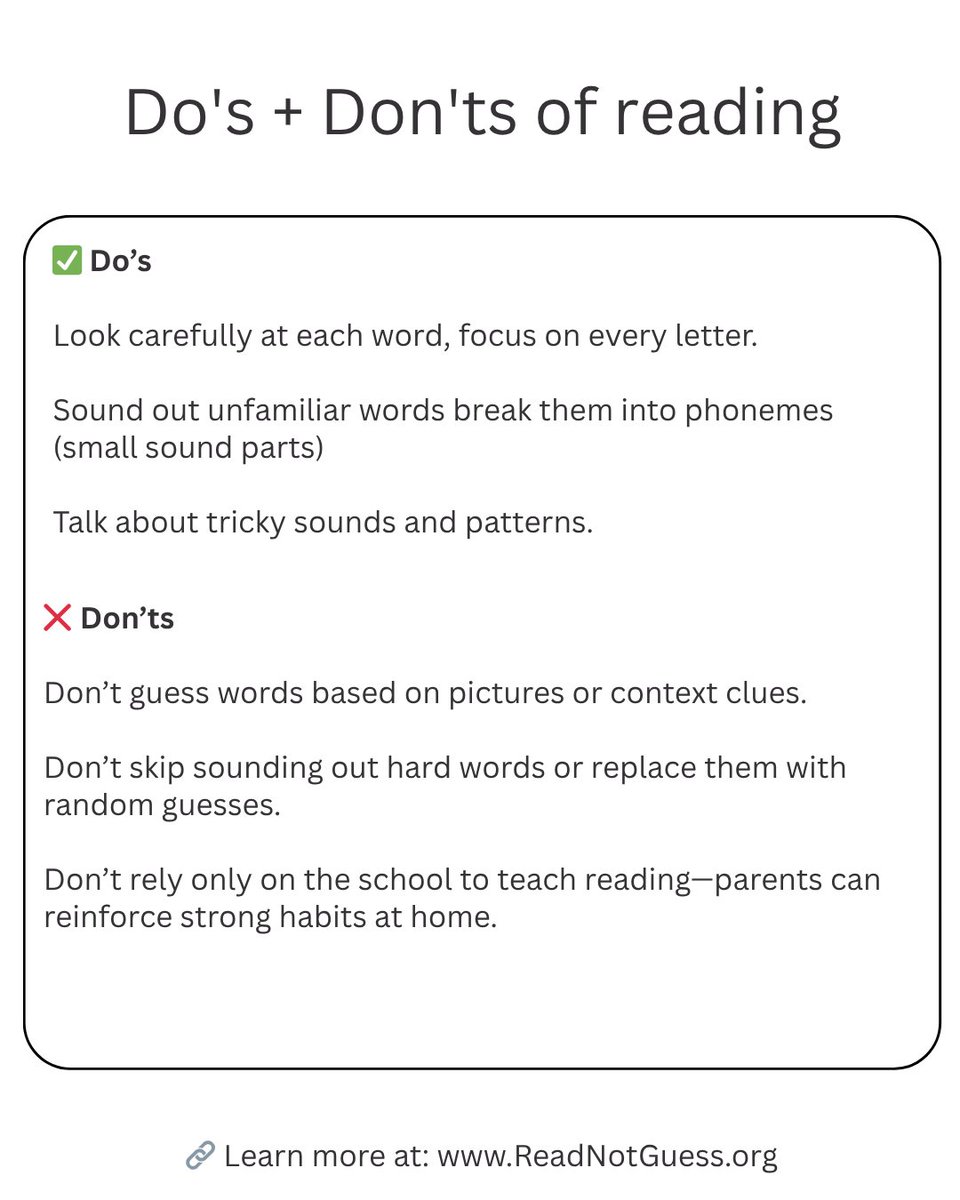 ReadNotGuess's tweet image. Do's + Don'ts of Reading 
#ReadNotGuess #ReadingProgram #Reading #ReadNotGuess