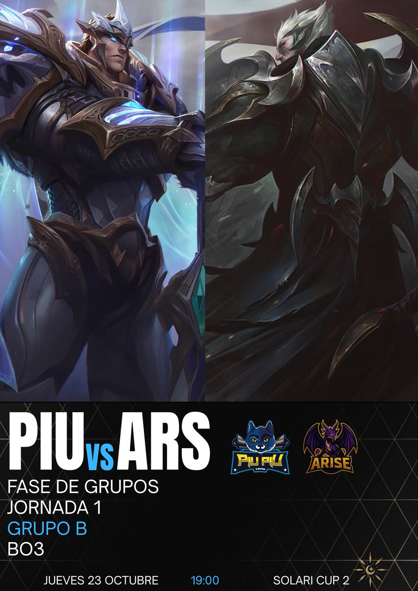 Seguimos con la SOLARI CUP 2 con 3 partidos simultáneos!

Primer enfrentamiento del grupo B entre un equipo mítico del amateur y otro que no pondrá las cosas fáciles!

⚔️ <a href="/PIUPIUteam/">PIU PIU</a> VS Arise
🕒 19:00 / Jornada 1 - Grupo B - Bo3
📺 twitch.tv/solarixcup