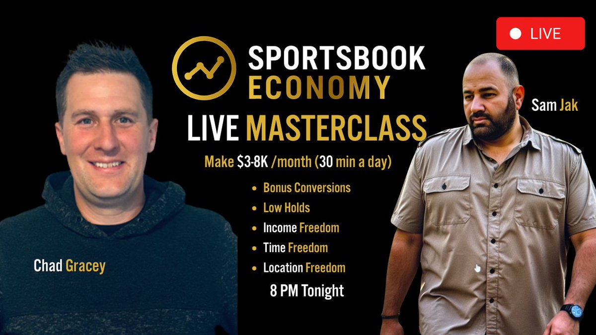 sportsbookecon's tweet photo. 🚨 TONIGHT at 8PM EST!

We’re going live for the Sportsbook Economy Masterclass — showing how to make $3–8K/month in 30 min a day using bonus conversions.

No replay. Be there live.
👉 https://t.co/FOXd4cihYD

#SportsbookEconomy #BonusConversions #ProfitLoop #VVCrew https://t.co/p0i8E5IzX5