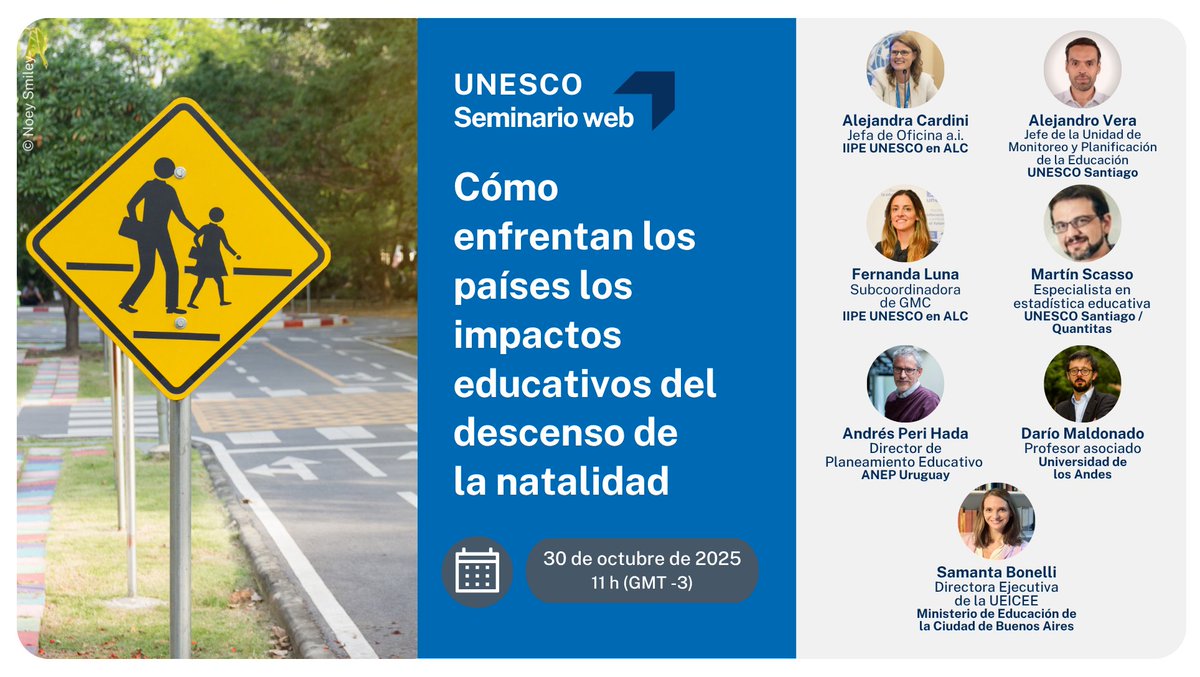 IIPEUNESCO_BA's tweet photo. 📉 ¿Cómo enfrentan los países los impactos educativos del descenso de la natalidad?

Profundiza este tema en el próximo seminario web que organizamos en conjunto con @UNESCOSantiago.

🗓️ Jueves 30 de octubre de 2025
🕚 11 h (GMT -3)

Inscripciones aquí ➡️ https://t.co/DIak5u2s1R https://t.co/X3QGAInUPT
