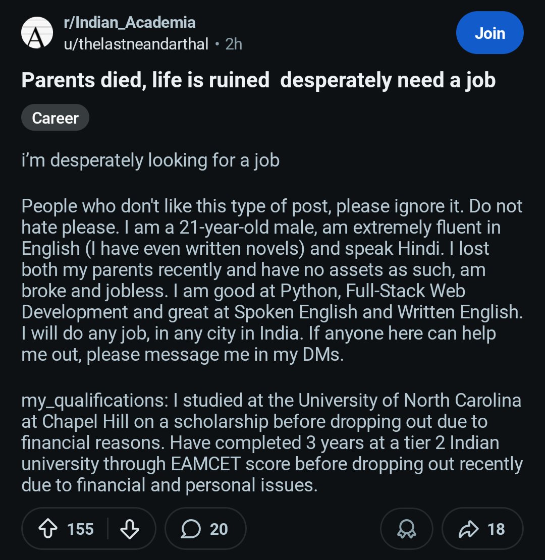 Loop_and_lift's tweet image. If anyone can, please help this guy out. I’ll also try to do my part. His Reddit ID is mentioned below.