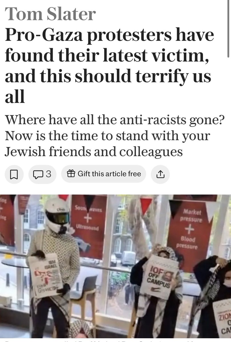 ‘Being a Jew at a British university really shouldn’t require balls of steel. And yet it does. Academics, students – now is the time to stand with your Jewish friends and colleagues. This is Jew hatred draped in a keffiyeh. Time to confront it.’

Me in the <a href="/Telegraph/">The Telegraph</a>