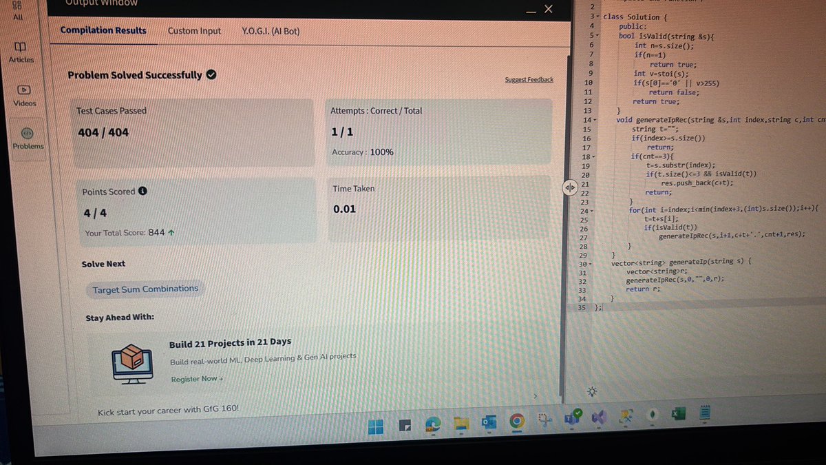 thakur_d_rana's tweet image. Day 209/160 Days Challenge ✅
Every sunrise brings another chance to prove consistency. Day 209 reminds me that true success lies in doing the work quietly, every single day, without losing focus. 🌟💪
#gfg160
#geekstreak2025
#CodingChallenge
#codingforlife