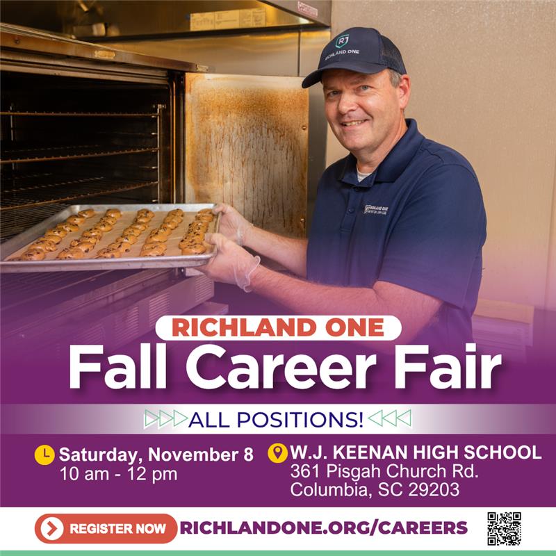 Ready to take the next step in your career? Join us at the Richland One Fall Career Fair Saturday, November 8 from 10 a.m.-12 p.m. at W.J. Keenan High School.

We’re proud to be recognized by Forbes as one of South Carolina’s top employers.

Register now: RichlandOne.org/Careers