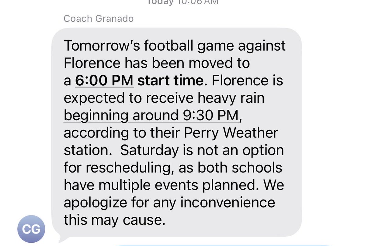 We just received the attached message from Luling AD/HFC <a href="/CoachJGranado/">Jeremiah Granado</a>. Please note the change in kickoff time for tomorrow’s varsity 🦅🏈 game…