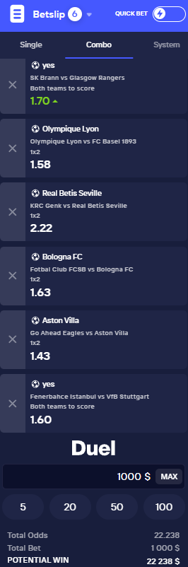 Same $1000 bet ⚽️

<a href="/Duel/">Duel</a> - $22238
<a href="/Stake/">Stake.com</a> - $20358
<a href="/shufflecom/">Shuffle.com</a> - $17980

🔽Choose wisely 
🔴 duel.com/r/Erik