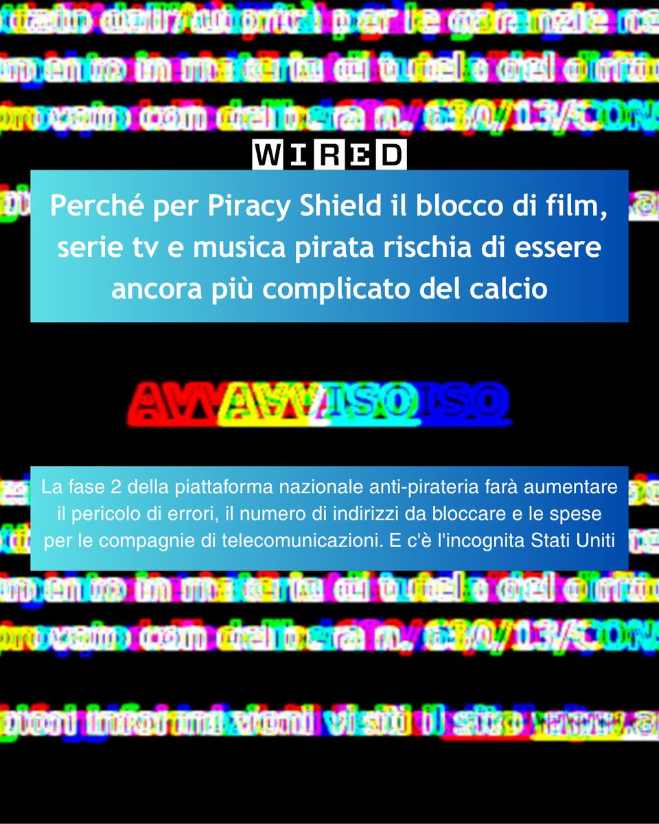 È tempo di decidere come si svolgerà la fase 2 di Piracy Shield, la piattaforma nazionale, per bloccare film, serie tv e musica pirata. Agcom deve tradurre i principi in una strategia concreta.E come intende farlo? Su <a href="/wireditalia/">Wired Italia</a> un po' di spifferi wired.it/article/piracy…