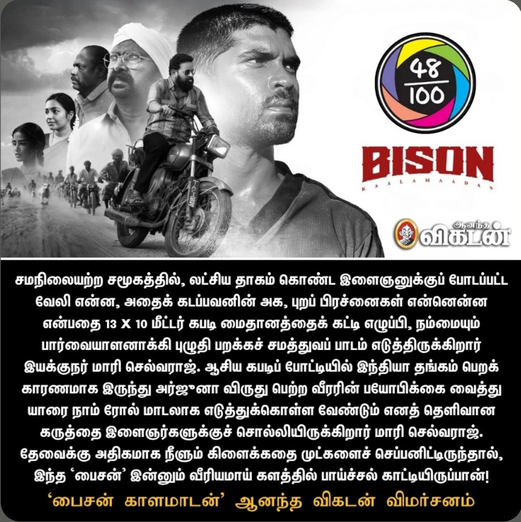 backstagengl's tweet image. Diwali 2025 Vikatan marks 

#Bison is Diwali winner for best filmography 
#Dude Timepass &amp;amp; entertaining . 
#Diesel Rugged&amp;amp; boring 
@Ags_production @5starsenthilk @mari_selvaraj @RedGiantMovies_  #Nagercoil #backstagengl