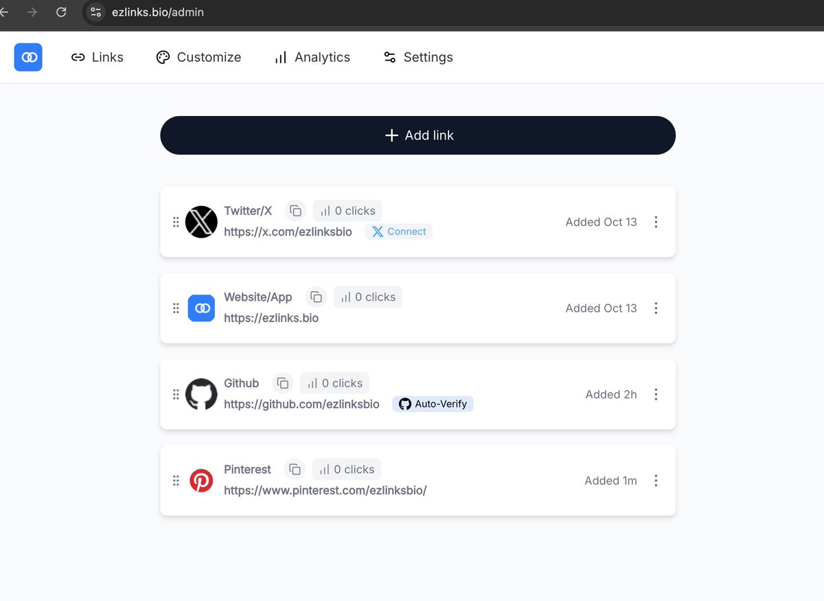 ezlinksbio's tweet image. ✨ with ezlinks, it&apos;s super easy to manage all your personal links in one place

fast, clean, and simple.

plus, you can even get your own verified badge ✅

#ezlinks #linkinbio #verified