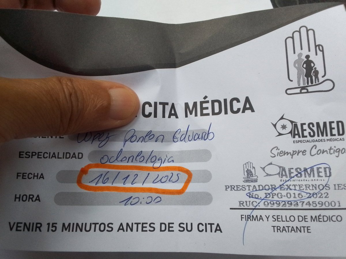 Acudí ayer al Centro de Especialidades AESMD servidor externo del <a href="/IESSec/">IESS</a> <a href="/IESSGuayas/">Dirección Provincial de Guayas</a> <a href="/EdgarLamaVonB/">Edgar Lama von Buchwald</a> de acuerdo a la cita para Odontología agendado virtualmente y resulta qe vuelven a reagendar para el 16 de diciembre. !Que manera de faltarle el respeto a los jubilados y adultos!