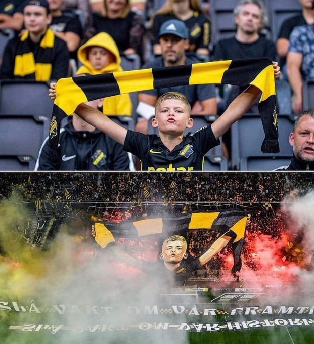 Este joven aficionado del AIK fue captado por las cámaras animando a los suyos, y en el siguiente partido fue el protagonista del tifo del equipo sueco.