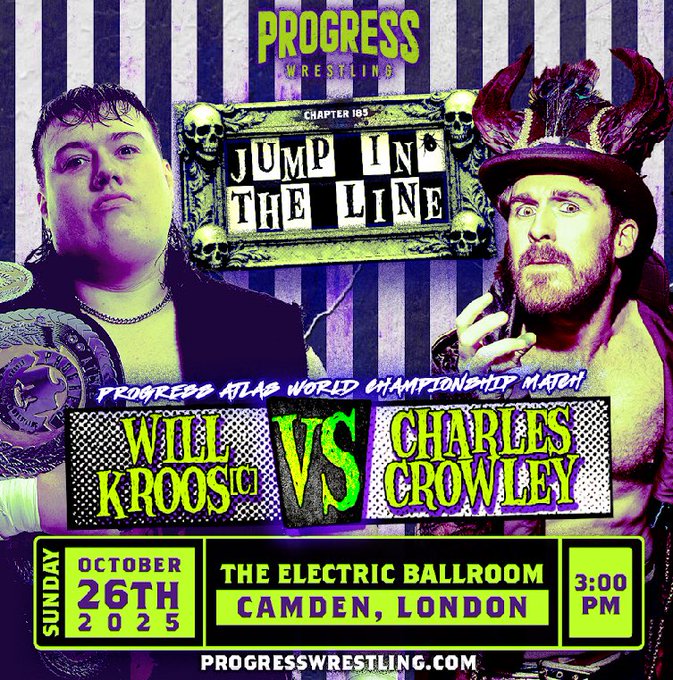 GWPodcastUK's tweet image. 🌍 PROGRESS ATLAS World Championship 

Will Kroos (c) vs Charles Crowley

Kroos issued an open challenge, the Spectacular Twat is calling his shot. Now the champ - fresh off a defence at @MysteryWrestlin - looks to continue that trend!

#ThisIsPROGRESS #Chapter185 #JumpInTheLine