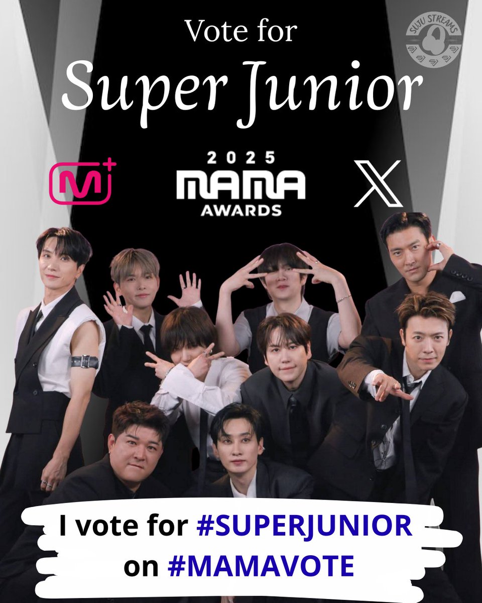 🗳️ 1 RETWEET/REPLY = 1 VOTE FOR SUPER JUNIOR

THIS IS OUR VOTE FOR DAY 9👇🏻

I vote for #SUPERJUNIOR on Fan's Choice Male Category at #2025MAMAVOTE

📏
* 1 vote x account x day
* Rt counts as a vote
* Only public accounts
* App 90%, X 10%

📌 Drop your proofs for Mnet App here👇🏻