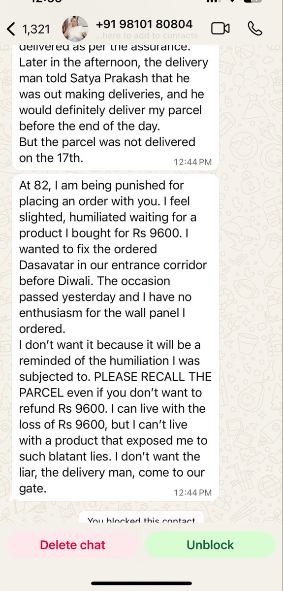 cottagearts1's tweet photo. @help_delhivery AWB 39497010008610 no resolution in sight , with each support ticket we are getting routine replies. Customer is furious and humiliating us , all for the reason of your delivery staff behaviour . Just check the messages we have to face. This is multiple reminder https://t.co/F4igyF1rmX