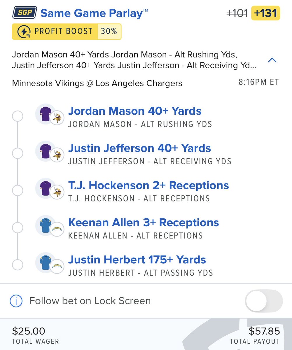 TheNoCapper1's tweet photo. 5 Bets in 5 Days.

$25 ➡️ $912 

$25 to $57 TNF
$57 to $114 Saturday CFB
$114 to $228 Sunday NFL
$228 to $456 SNF
$456 to $912 MNF

@bets_bomb @coldbeerhotbets @TheYesCapper @HonestA62800282 @DMegacock @leaklockz https://t.co/4sTAoD3z23