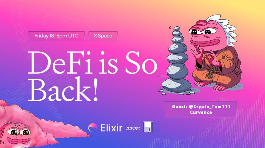 DeFi is So Back: Elixir invites Curvance

this week’s guests: <a href="/Crypto_Tom111/">Crypτo τom 💾</a> from <a href="/Curvance/">Curvance</a> for episode 35  

we’re diving into: The latest from <a href="/elixir/">Elixir</a> + <a href="/Curvance/">Curvance</a>, fresh community lore &amp; some spicy quant talk

📅friday - 6:15 PM UTC          

space link in comments.