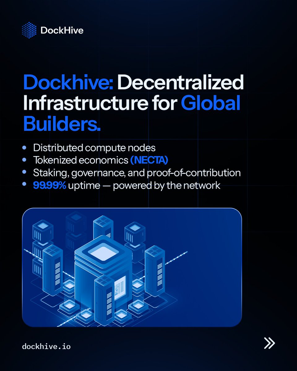 dockhive's tweet image. The internet was built to be open, not owned.
Centralized clouds = centralized risk.
One outage can break the world.
The future is decentralized compute.
Powered by everyone, owned by no one. dockhive.io
#DePIN #Web3 #DecentralizedCloud