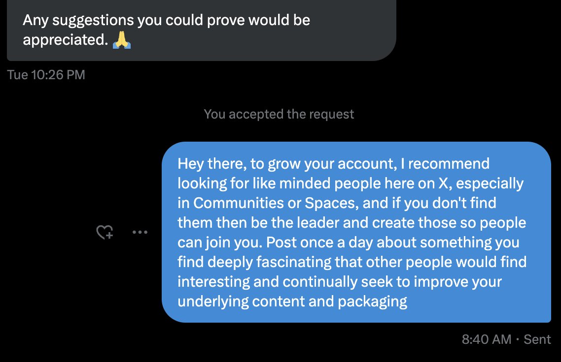 I wrote this DM in response to a specific question someone had about how to use X, but I wrote it generically and I would recommend the approach for all no matter what your passion is 🚀