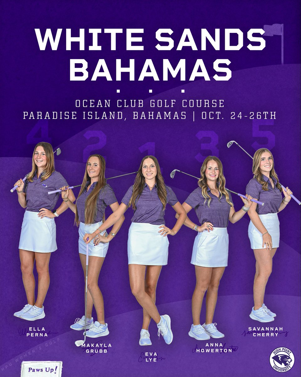 Our final fall lineup at the White Sands Bahamas 🏝️

🗓️ Oct. 24-26
⛳️ Ocean Club Golf Course 
📍 Paradise Island, Bahamas 
📊 <a href="/ClippdGolf/">Clippd</a> 

#GoHPU x #WhiteSandsNCAA