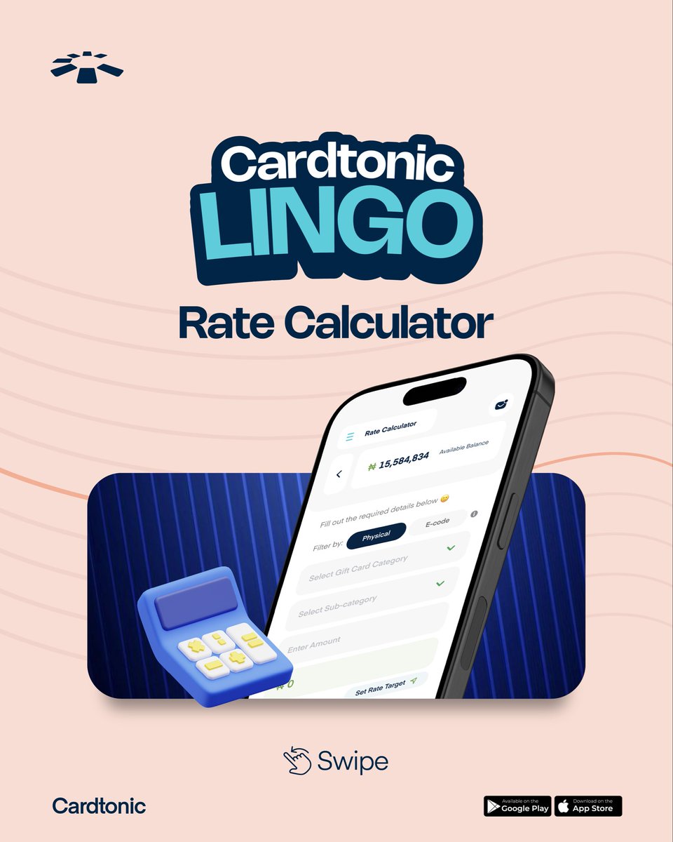 cardtonic's tweet photo. With this feature you can know your cardโs worth before you trade it.๐
Visit our website or download the Cardtonic app to give it a try now!
#Usecardtonic #Cardtoniclingo #Ratecalculator https://t.co/7BFW6nJhbn