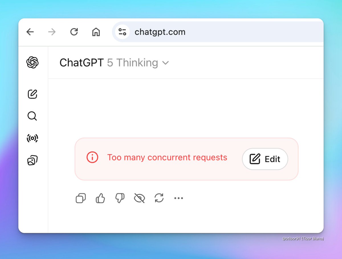 btibor91's tweet image. If you are getting "Too many concurrent requests" in ChatGPT, it's not just you - ChatGPT appears to be experiencing an outage right now