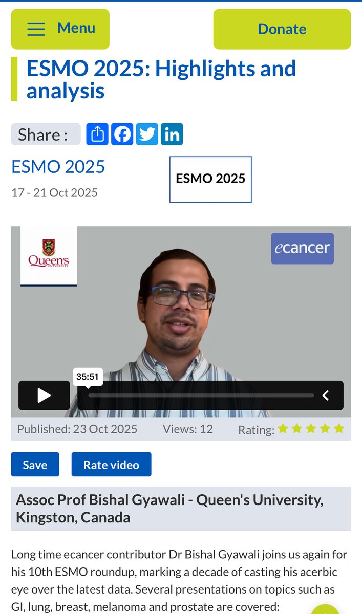 My <a href="/ecancer/">ecancer</a> #ESMO25 highlights video is now live!
Watch for an unbiased commentary on the most important trials and studies from ESMO Annual Meeting.
This 35 minute video will give you the best of ESMO plus critical appraisal and minus the hype.

ecancer.org/en/video/12543…