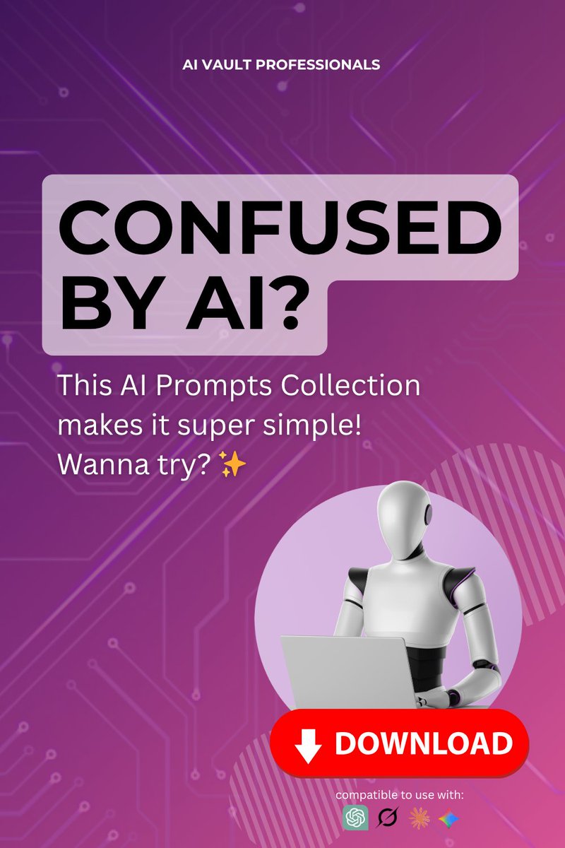 profAIhub's tweet image. Confused by AI? This AI Prompts Collection makes it super simple! 
These AI prompts help AI do business stuff like writing or planning. This collection saves grown-ups tons of time!
Wanna try? ✨
&amp;gt;&amp;gt;aivaultprofessionals.myshopify.com

#AIPrompts #EasyAI #BusinessHelper