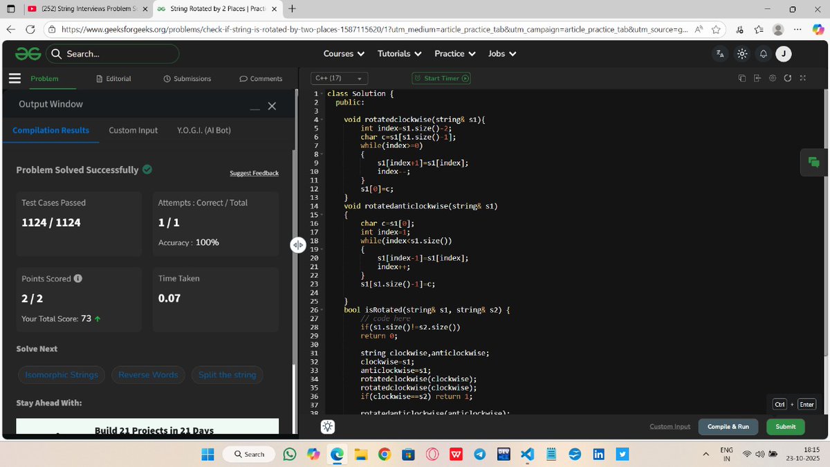JeetKumarD35856's tweet image. Just crushed a tough string lecture, solved all the problems, and finished the homework: sorting a string in O(n) time and O(1) space! Huge thanks to the DSA GOD, Rohit Negi bhaiya from CoderArmy, for the amazing guidance.
Concepts Pura chamak gaiya bhaiya!
#DSA #CoderArmy