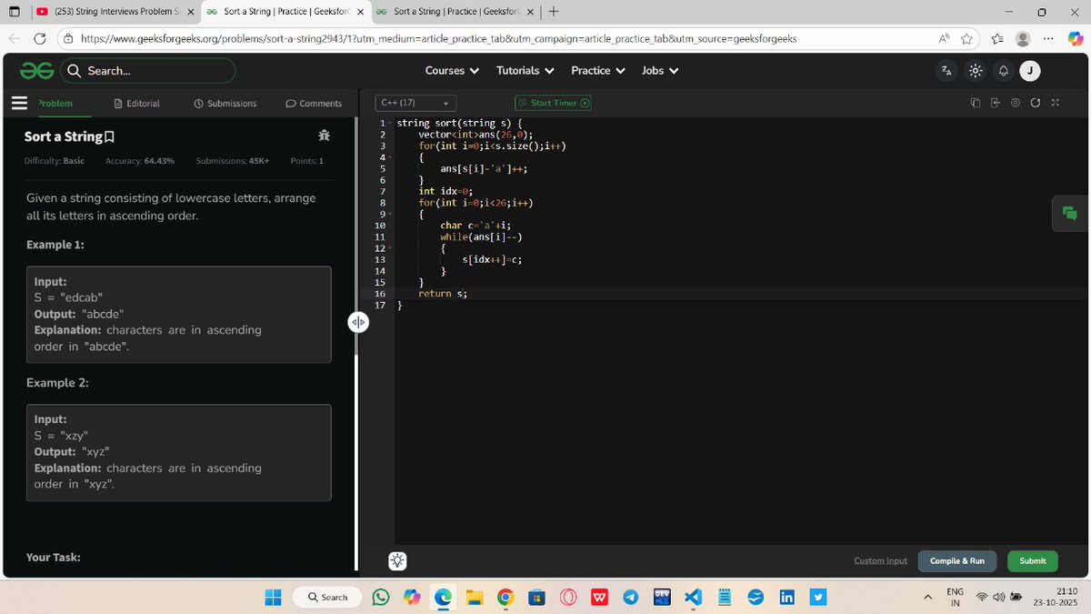 JeetKumarD35856's tweet image. Just crushed a tough string lecture, solved all the problems, and finished the homework: sorting a string in O(n) time and O(1) space! Huge thanks to the DSA GOD, Rohit Negi bhaiya from CoderArmy, for the amazing guidance.
Concepts Pura chamak gaiya bhaiya!
#DSA #CoderArmy