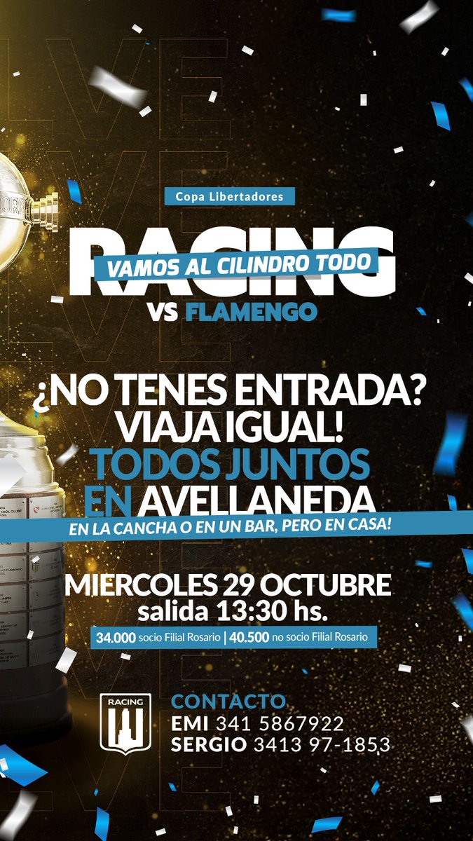 Donde haya un racinguista, habrá esperanza. Este miércoles alentamos con el alma, con la fe intacta y el orgullo de ser parte de esta historia. ¡Vamos Racing, por esa final que nos espera! <a href="/FilialesRacing/">Filiales Racing Club</a>  <a href="/aiaoeoaaa/">Santiago Carrascal</a>  💙🤍💙