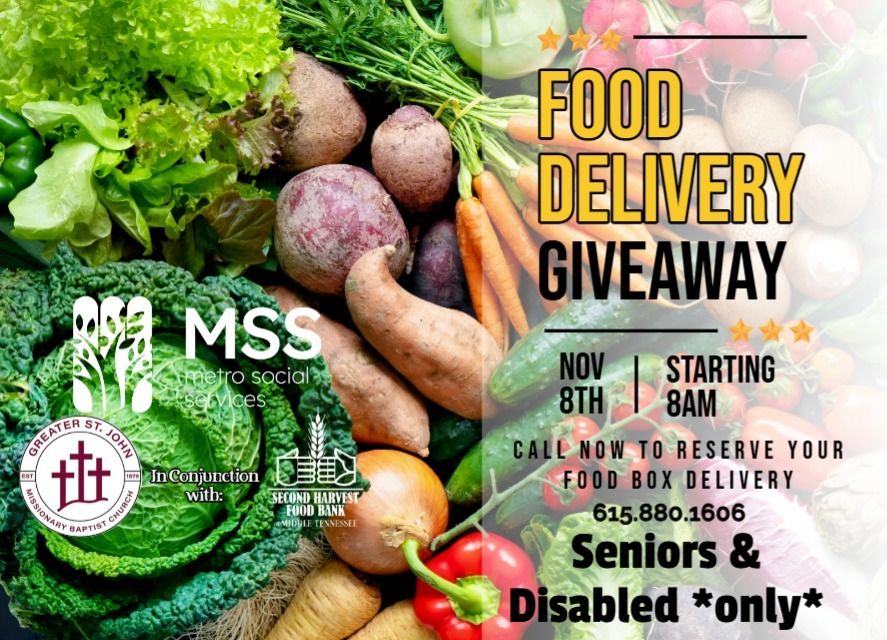 NashvilleMSS's tweet image. SENIORS &amp;amp; DISABLED ONLY: Hurry &amp;amp; book your reservations for food box delivery, Nov.8. Slots going fast. 615-880-1606. #HopeAndHelp