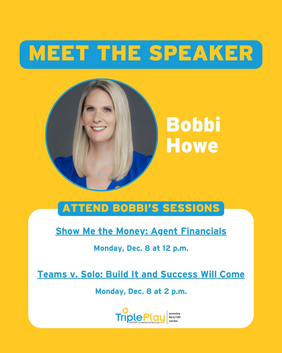 🎤 Don’t miss Bobbi Howe, 2025 Missouri Realtors® President, industry leader, and mental health advocate. Catch her sessions at #TP25 for insights on leadership, strategy &amp; wellness in real estate.

📅 Dec. 8 to 11 in Atlantic City
👉 Register at triplep.ly/3Xvs1RS