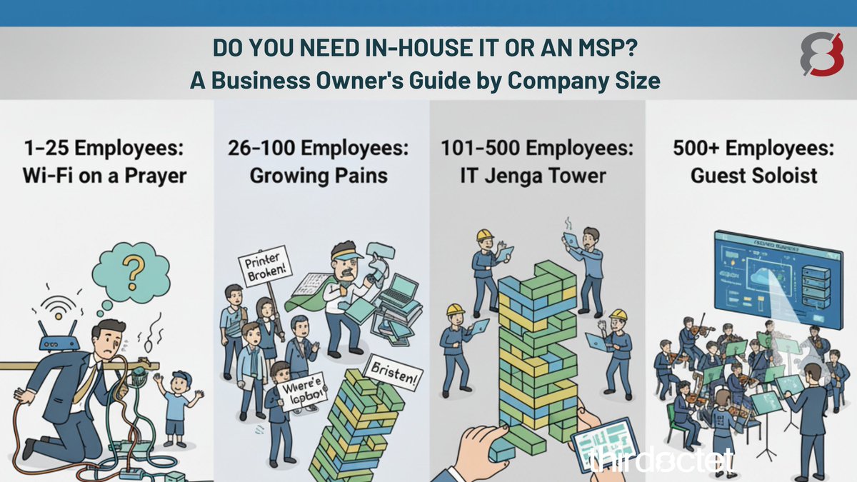thirdoctet's tweet image. Is your IT plan basically “ask Trevor”?

That works… until it doesn’t. As your business grows, Wi-Fi fixes turn into security risks. Find out when to stop DIY-ing and get the IT coverage your business deserves. 

hubs.ly/Q03PJ0n60

#MSP #ITSupport #SmallBusiness