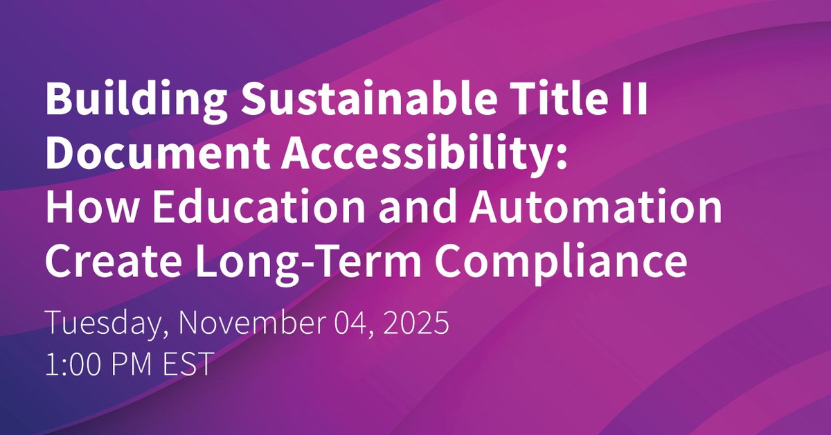 Stop treating accessibility like a one-time project.

Join experts from @GeorgiaTechAuth, <a href="/Siteimprove/">Siteimprove</a>, and @CrawfordTech for a webinar on building sustainable accessibility programs that combine education, process design, and automation.

Register today: bit.ly/4hpKw4z