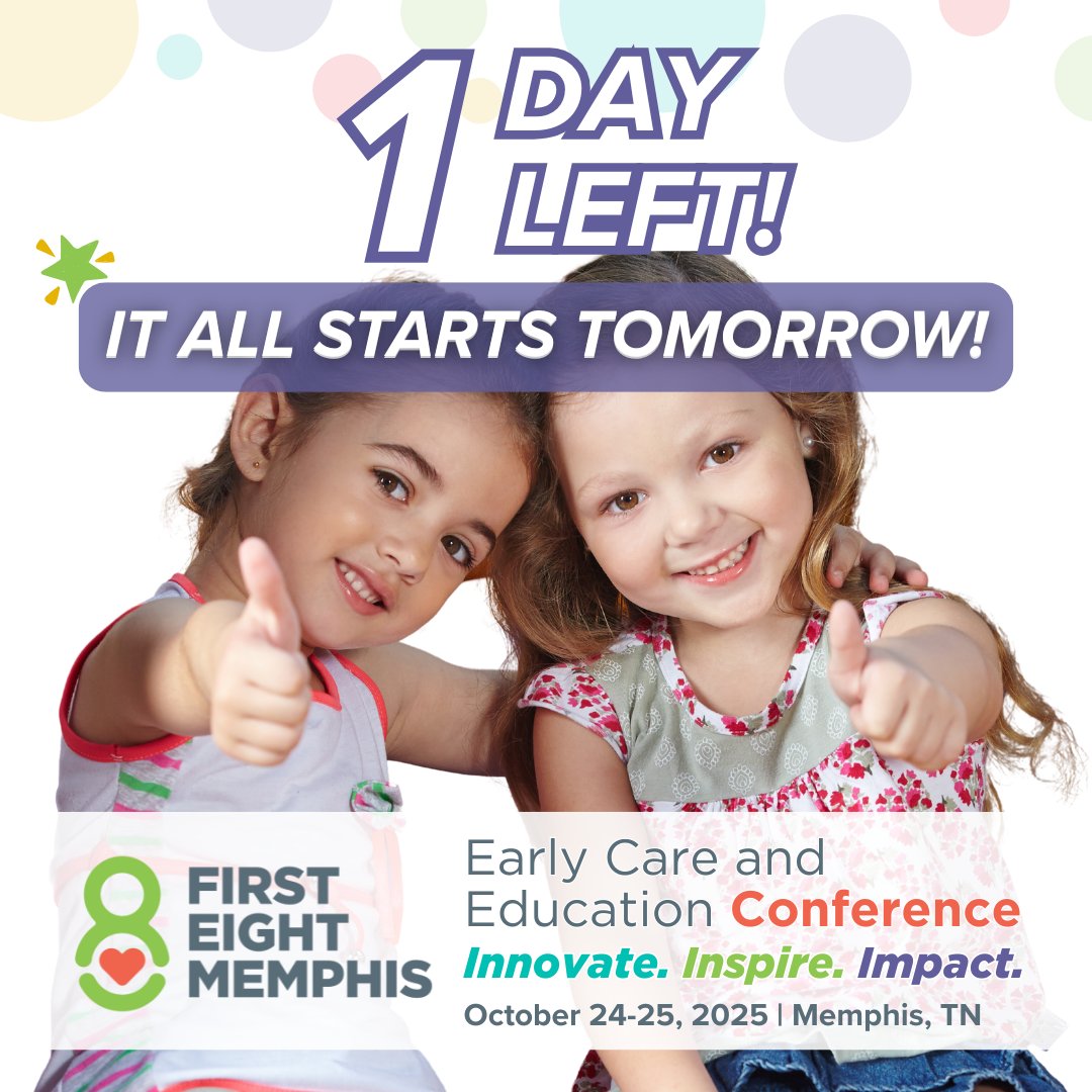 ✨ Tomorrow’s the day! ✨

We can’t wait to welcome you to the First 8 Memphis Early Care &amp; Education Conference.
🎉 Together, we’ll lift up educators, caregivers, and community leaders who are shaping the first 8 years of every child’s life.

💡 Let’s do this! See you soon!